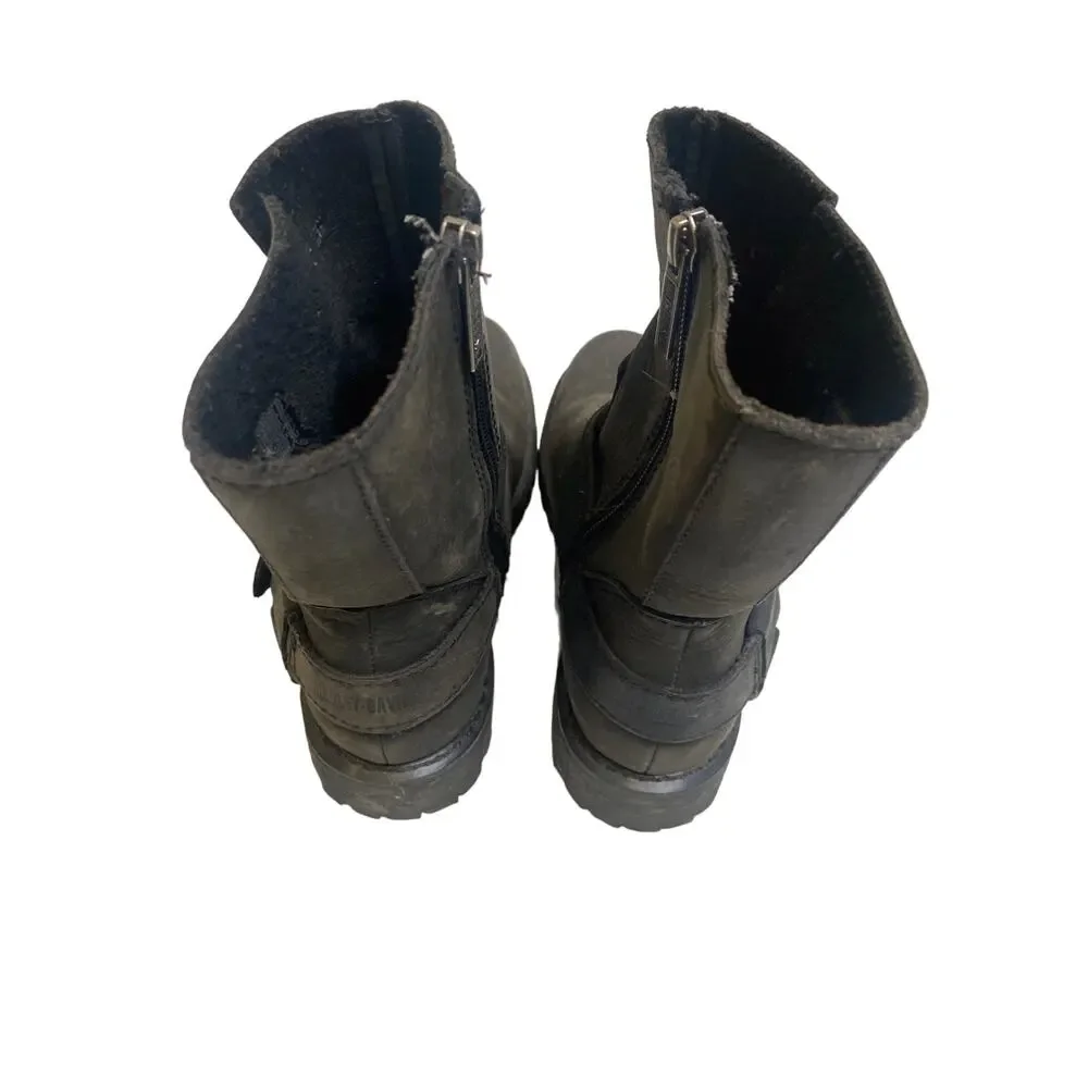 Harley Scarlet Black Mid-Calf Leather Harness Zip Boot EUC Sz 6.5 Square Heel - Picture 6 of 10